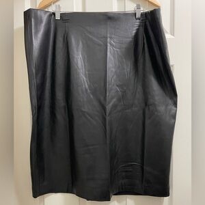 NWT Catherine Malandrino Sexy Black Faux Leather Midi Skirt with Back Slit Sz 18